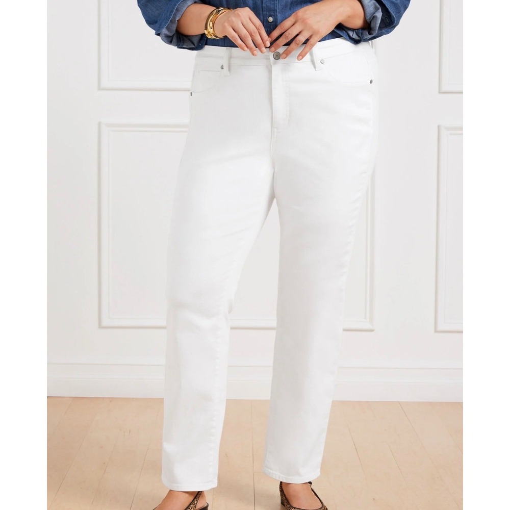 Talbots Straight Leg Jean Women 16 White High Waist Slimming Coastal Euro Summer